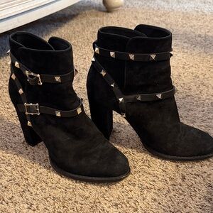 Valentino Garavani Black Suede Rockstud Ankle Boots